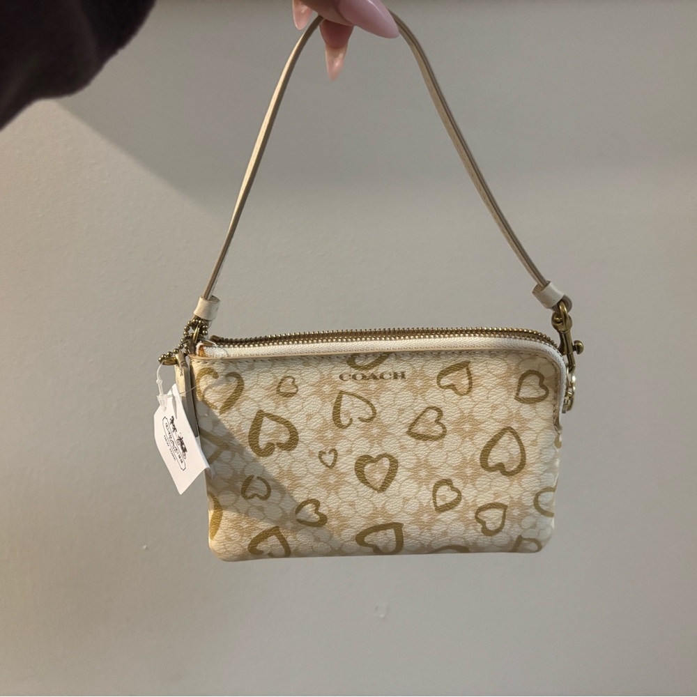 Coach Cream and Gold Heart Pattern Clutch